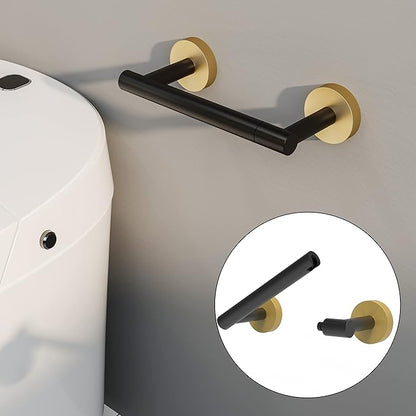 RARXTR Black and Gold Toilet Paper Holder SUS304 Stainless Steel Double Post Pivoting Toilet Paper Roll Holder Wall Mounted Tissue Holder for Commercial Bathroom RV Matte Black & Brushed Brass Finish