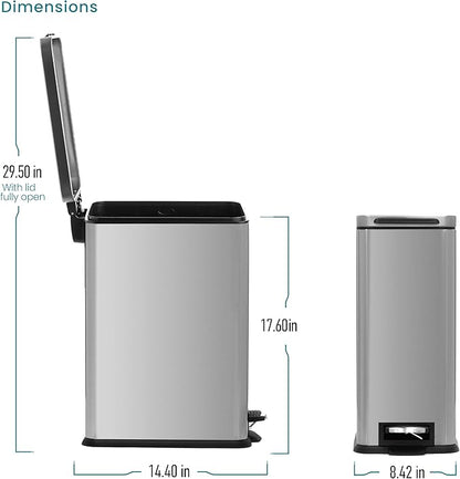 Home Zone Living 4 Gallon Slim Kitchen Trash Can with Soft Close Lid and Step Pedal, Stainless Steel Wastebasket with Removable Liner, Silver - Image 8