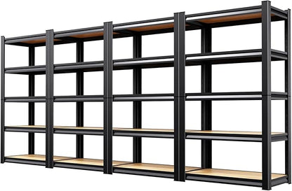 5-Tier Heavy Duty Metal Shelving Units, 71" H x 28" W x 12" D, Adjustable Steel Storage Racks for Garage, Warehouse, Industrial, and Home Organization, 1900 lbs Capacity, 4-Pack