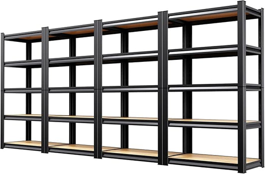 5-Tier Heavy Duty Metal Shelving Units, 71" H x 28" W x 12" D, Adjustable Steel Storage Racks for Garage, Warehouse, Industrial, and Home Organization, 1900 lbs Capacity, 4-Pack
