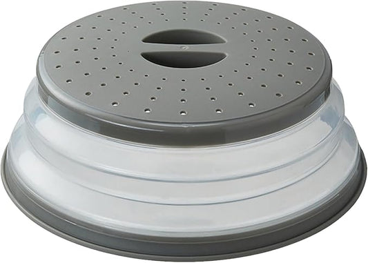 Vented Collapsible Microwave Splatter Cover for Food,Kitchen dish bowl Plate lid Can be Hung,Dishwasher-Safe,Fruit Drainer Basket,BPA-Free Silicone & Plastic,gray