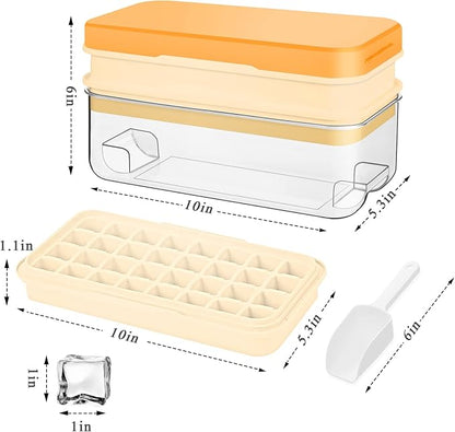 Ice Cube Tray with Lid and Bin, 64 pcs Ice Tray Kit with Ice Scoop, Ice Cube Pop Out Tray, Ice Cube Trays for Freezer, Ice Cube Molds, BPA Free, Easy Release Stackble Spill-Resistant ZZWILLB (Orange)