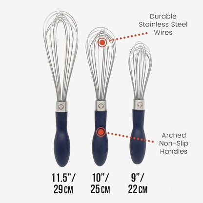 Chef Pomodoro 3-Piece Kitchen Whisk Set, Stainless Steel Whisks for Cooking, Wisk Kitchen Tool, Thick Wire Whisk Set, Wisking Tool for Cooking, Blending, Whisking, Beating and Stirring - Image 2