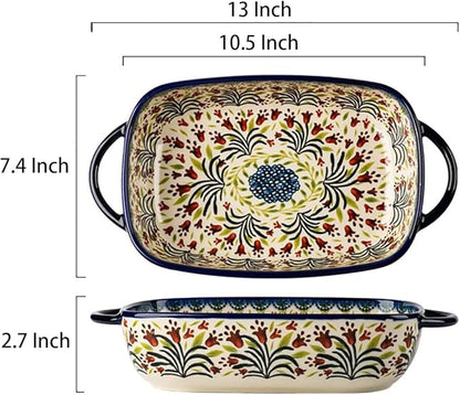 Vintage Style Tulip Flower Pattern Ceramic Bakeware Casserole Dish Baking Pan Lasagna Pans Baking Dish with Handles for Oven/Cooking/Kitchen-1 PCS-60 OZ - Image 2