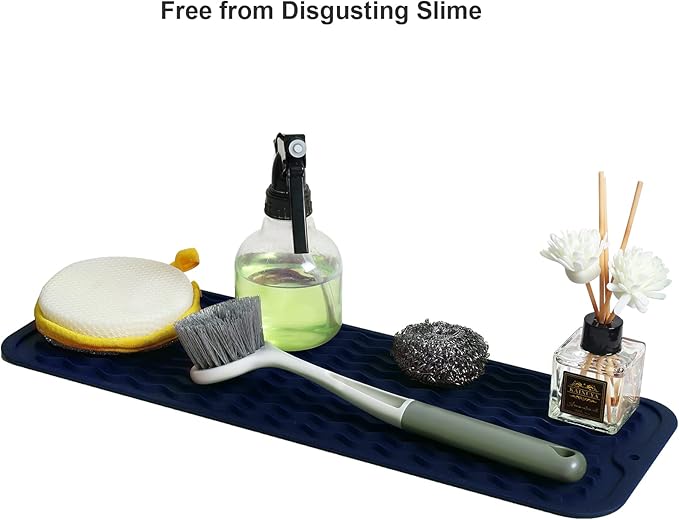 ZLR Silicone Sponge Holder & Sink Caddy Tray (6" x 17") - Narrow Dish Drying Mat for Kitchen Counter - Waterproof Soap Dispenser Organizer, Non-Slip Bathroom Vanity Tray (Midnight Blue) - Image 8