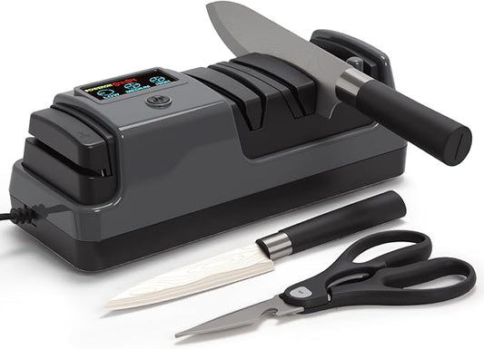 Professional 3-Stage Electric Knife Sharpener for Kitchen Knives, LCD Screen, 100% Diamond Abrasive, Adjustable Rotational Speed, Precision Angle Guides for All Kitchen Knives by Ceelpeopar