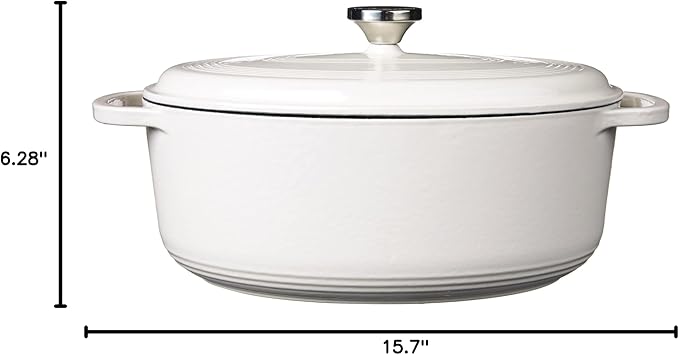 Lodge 7 Quart Enameled Cast Iron Oval Dutch Oven with Lid – Dual Handles – Oven Safe up to 500° F or on Stovetop - Use to Marinate, Cook, Bake, Refrigerate and Serve – Oyster White - Image 8