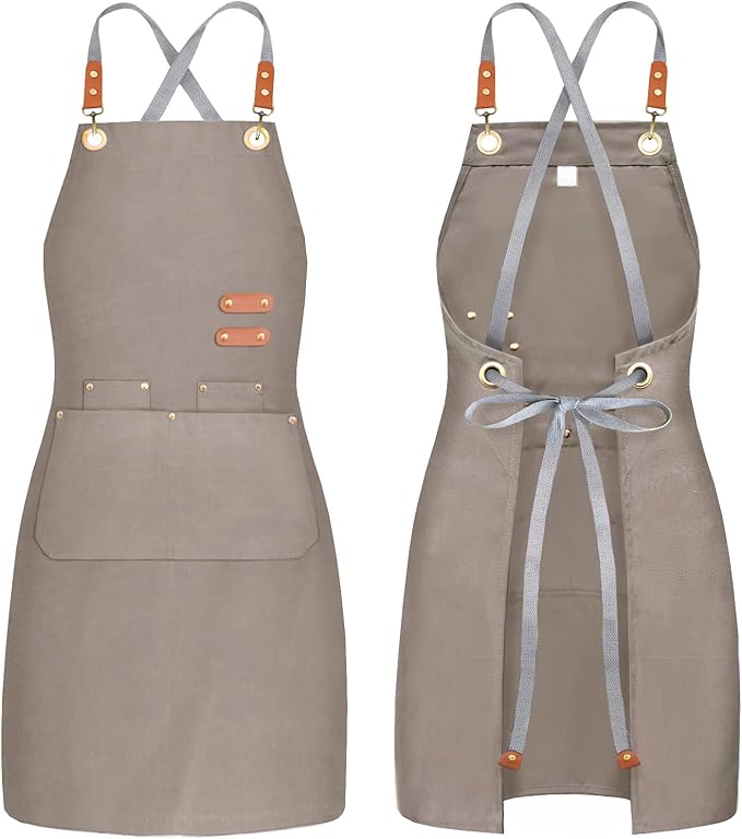 BeLuyi chef apron bib tool apron for man woman cross back straps with 4 pockets for kitchen cooking gardening baking working by BELUYI