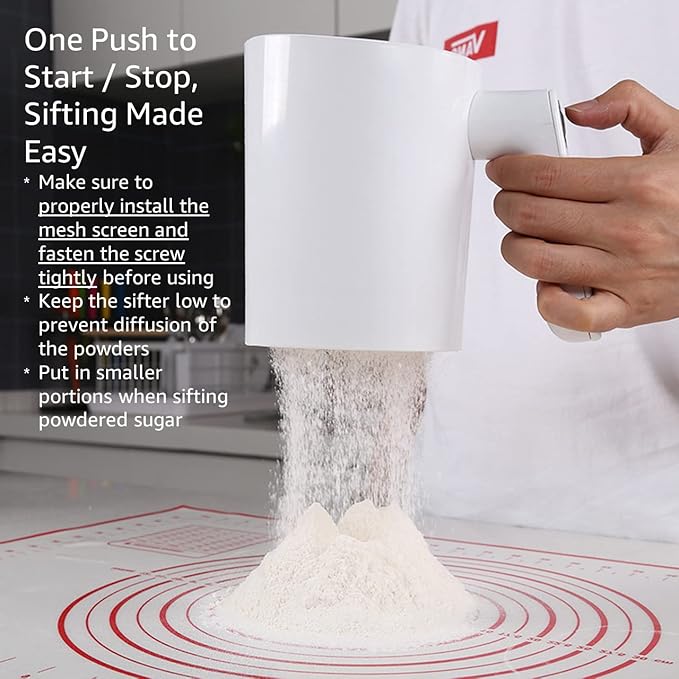 Battery Operated Electric Flour Sifter For Baking, Efficient and Effortless, Friendly to Arthritis Joint Pain, 4 Cup Large Capacity, Washable Bowl Easy to Clean, Safe Fine Stainless Steel Mesh Sieve - Image 2