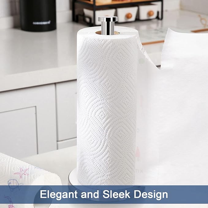 NearMoon Standing Paper Towel Holder, Kitchen Paper Towel Tissue Holder- for Bathroom Countertop, Standard or Jumbo-Sized Roll Paper (with Stainless Steel Base, Chrome Finish) - Image 6