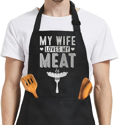 SANDJEST Funny Mens Aprons with Pockets for BBQ Grilling Cooking Grandpa Husband Apron for Birthday Christmas Father's Day