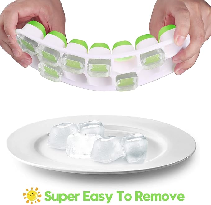 Silicone Ice Cube Tray, Jrisbo 4 Pack Easy-Release & Flexible 14-Ice Cube Trays with Spill-Resistant Removable Lid, Stackable Ice Trays with Covers for Freezer, Cocktail (Green) - Image 2