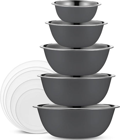 WHYSKO Stainless Steel Mixing Bowl Set, 10 Piece Stainless Steel Mixing Bowls with Lids Set for Food Prep Storage and Serving, Dishwasher Safe for Kitchen Baking Cooking, Grey by WHYSKO