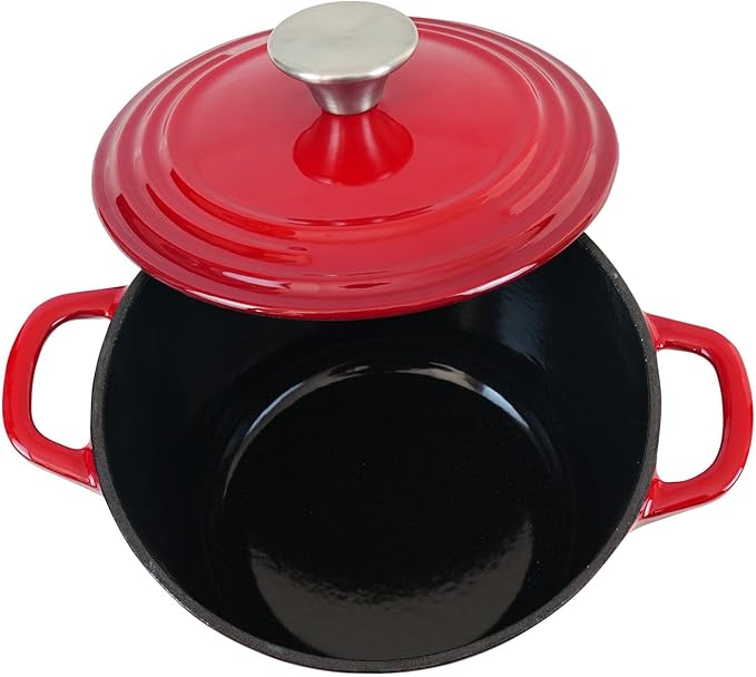 Flavehc Dutch Oven Pot with Lid 1.8 qt Cast Iron Dutch Oven for Bread Baking Red Enameled Cast Iron Rice Pot with Handels - Image 8
