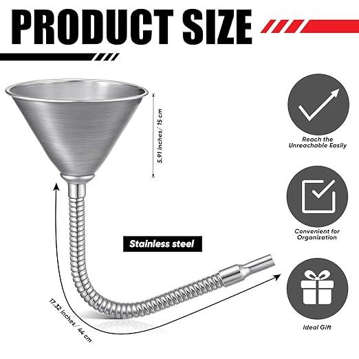 Blulu Set of 5 Stainless Steel Flexible Oil Funnels for Automotive Use Bendable Spout Funnel for Cars Boat Canning Diesel Fuel Other Liquids, with Hose and Filter