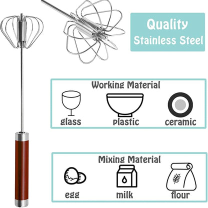 Semi-automatic Whisk, Stainless Steel Egg Beater, Hand Push Rotary Whisks Mixer Stirrer for Making Cream, Whisking, Beating and Stirring (3 Color2) - Image 3