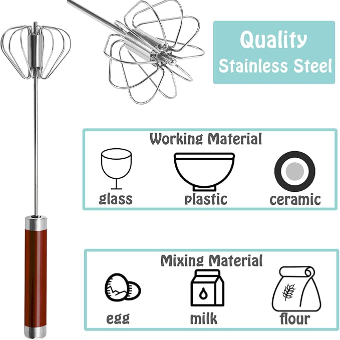 Semi-automatic Whisk, Stainless Steel Egg Beater, Hand Push Rotary Whisks Mixer Stirrer for Making Cream, Whisking, Beating and Stirring (3 Color) - Image 3