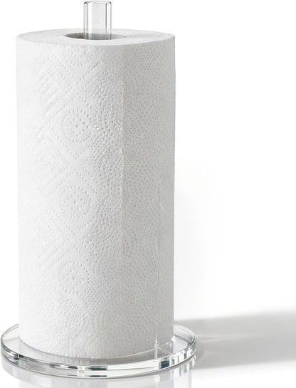 WORHE Paper Towel Holder Countertop Clear Acrylic 5.9" Diameter Thickening Sturdy Base,for Kitchen Bathroom, Paper Towel Dispenser for Tear Tissue Roll 1 Pack (YGC001) by WORHE