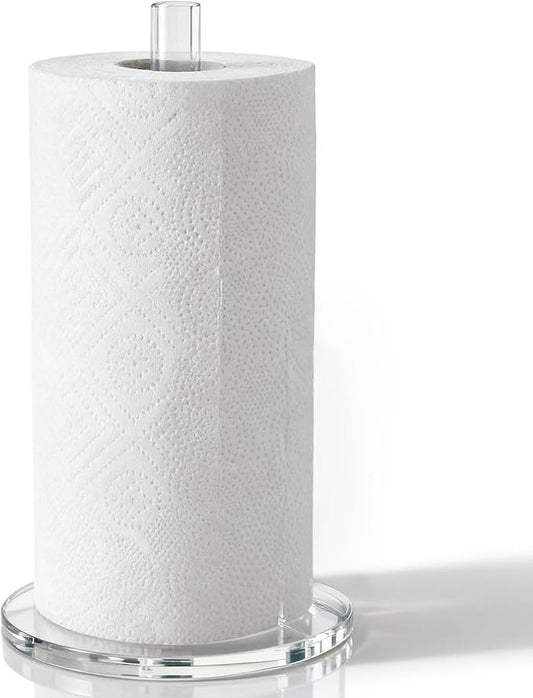 WORHE Paper Towel Holder Countertop Clear Acrylic 5.9" Diameter Thickening Sturdy Base,for Kitchen Bathroom, Paper Towel Dispenser for Tear Tissue Roll 1 Pack (YGC001) by WORHE