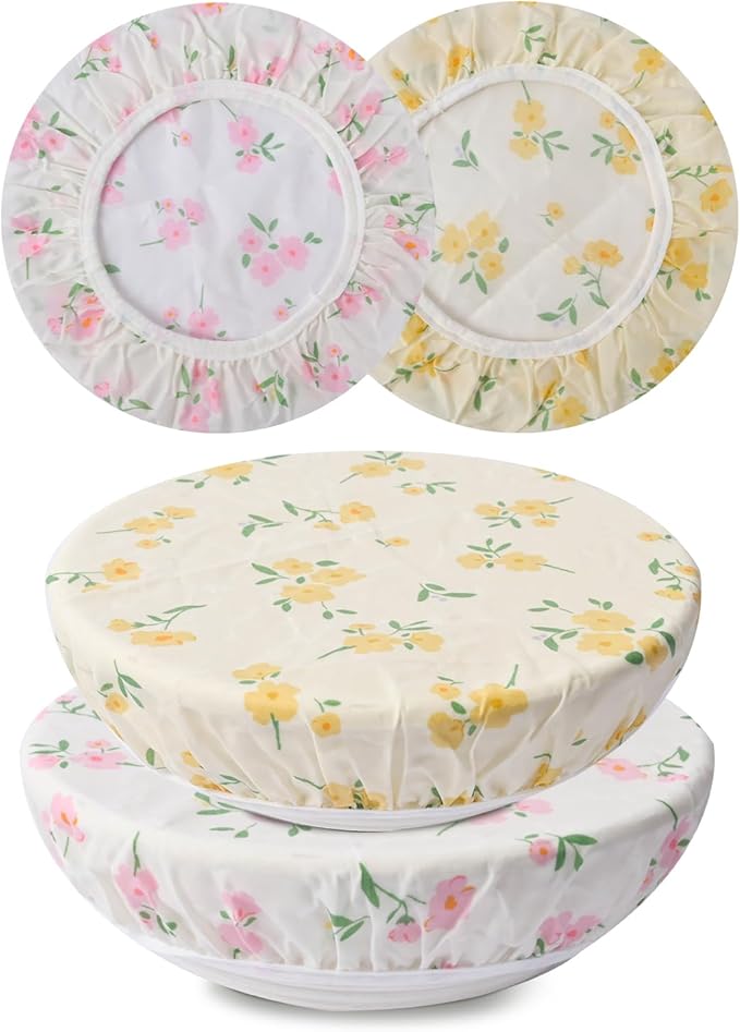 2Pcs Reusable Bowl Covers for Bread Proofing - Cotton Beeswax Bowl Covers Reusable with Elastic Rim, Eco-Friendly Sourdough Bowl Cover for Food Storage (10INCH) (small Flower)