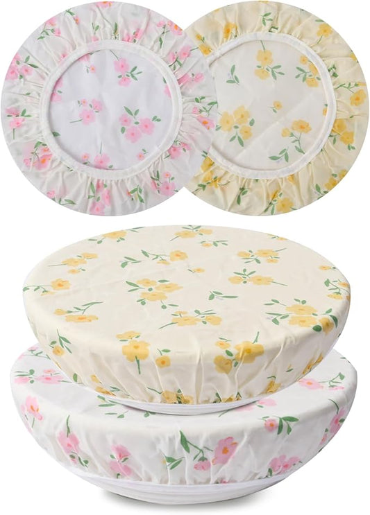 2Pcs Reusable Bowl Covers for Bread Proofing - Cotton Beeswax Bowl Covers Reusable with Elastic Rim, Eco-Friendly Sourdough Bowl Cover for Food Storage (10INCH) (small Flower)