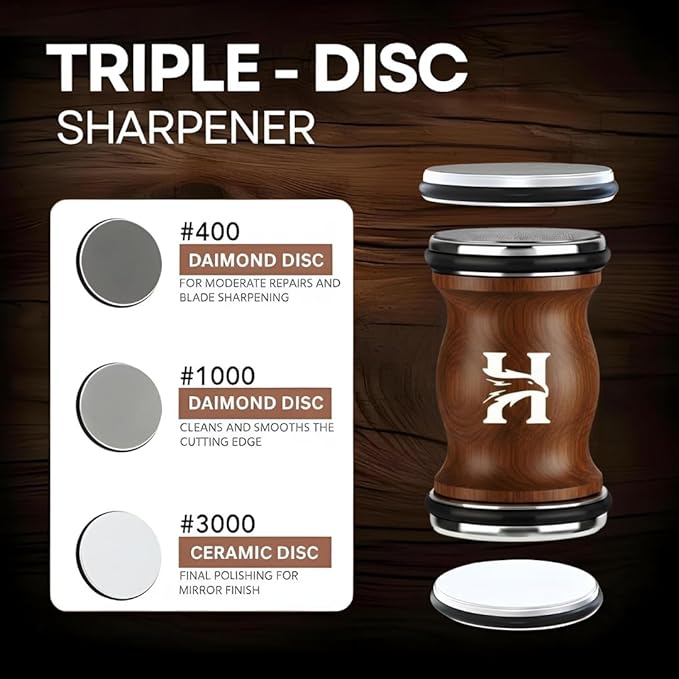 4 Angles High Carbon Stainless Steel Rolling Knife Sharpener with 400, 1000 & 3000 Replacement Discs - Blunt Knife Sharpening Kit with 12°, 15°, 20°, and 25° Sharpening for Kitchen & Chef's Knives - Image 5