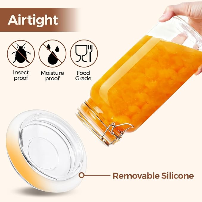 ComSaf 3-Pack 78oz Large Square Airtight Glass Jars for Bulk Food, Holds a 4lb Bag of Sugar or 5lb of Rice, Wide Mouth Canister for Flour, Coffee & Pantry Organization - Image 4