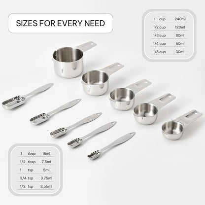FANGSUN Stainless Steel Measuring Cups and Spoons Set of 10, Stainless Steel Measuring Spoons with Long Handles & Engraved Measurements, Fits in Spice Jars, for Baking & Cooking - Image 5