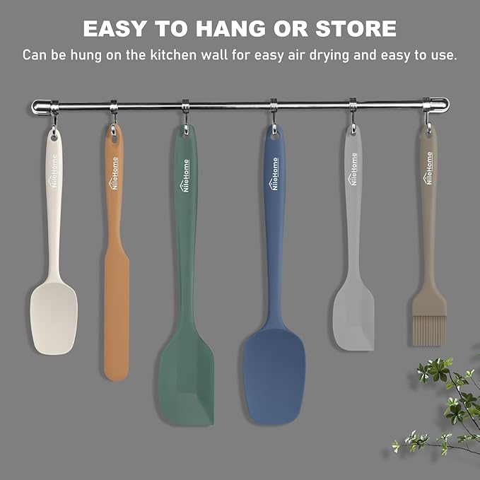 NileHome Silicone Spatula Set, 6 Pieces Food Grade Kitchen Utensils with Silicone Brush Heat Resistant Dishwasher Safe BPA-Free Rubber Spatula for Scraping, Baking, Cooking, Mixing-Forest Style - Image 5