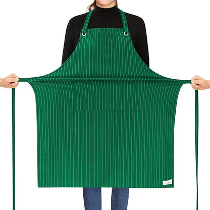 ROTANET Stripe Stretch Apron for Men Women Chef Big and Tall Large Striped Aprons with Pockets for Kitchen Cooking Waterproof