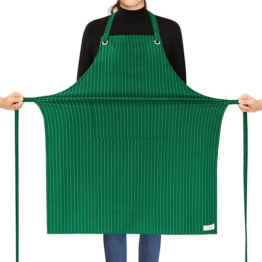 ROTANET Stripe Stretch Apron for Men Women Chef Big and Tall Large Striped Aprons with Pockets for Kitchen Cooking Waterproof
