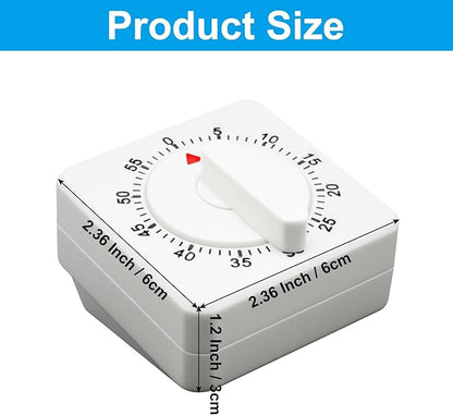 Hitefu 2 Pcs Square 60 Minute Mechanical Kitchen Timer, Visual Cooking Timer with Loud Alarm & No Batteries for Classroom/Home (White)