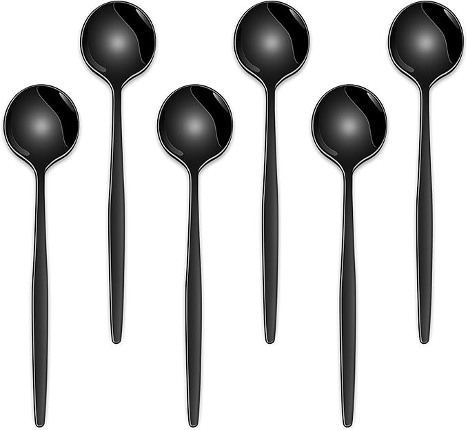 5.1 Inch Coffee & Tea Spoons,6-Piece Black Stainless Steel Dessert Spoons For Cafe,Black Espresso Spoon,Cute Small Demitasse Spoon by DEHOVKitchen