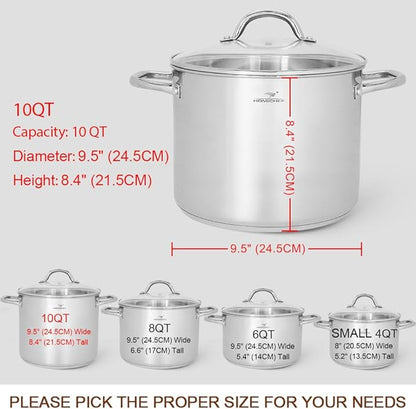 HOMICHEF 10 Quart Stock Pot With Glass Lid - Nickel Free Stainless Steel 10 Qt Pots With Handle - Mirror Polished StockPot 10 Quart - Induction Cooking Pots With Lid - Healthy Soup Pot - Image 4