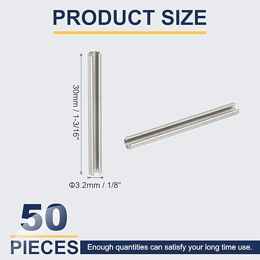 PATIKIL Slotted Spring Pin, 50 Pcs 1/8" x 1-3/16" (3.2mm x 30mm) 304 Stainless Steel Split Roll Pins Spring Dowel for Home Improvement Automotive Machine Repair, Silver
