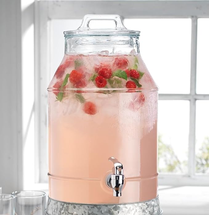 3 Gallon Glass Drink Dispensers For Parties,Classic Mason Jug Beverage Dispensers With Glass Lid With Handle And 100% Leakproof Spigot.Glass Water Jug Dispenser,Lemonade Dispenser by MosJos