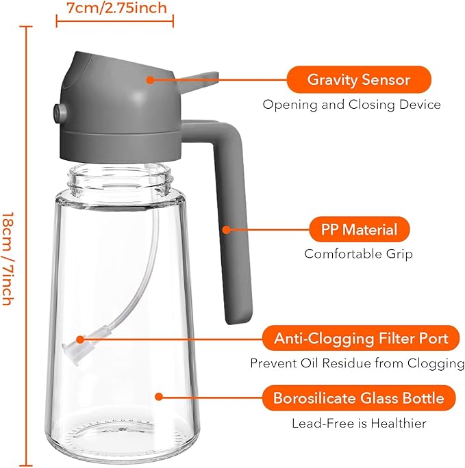 YARRAMATE 16oz/470ml Oil Sprayer for Cooking with Stickers, Food-grade Premium 2 in 1 Olive Oil Dispenser Bottle for Kitchen Gadgets, Air Fryer, Salad, Frying, BBQ (Gray) - Image 8