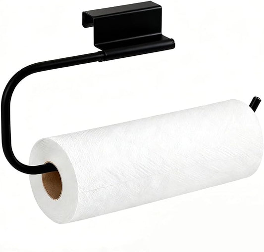 Over Cabinet Door Paper Towel Holder for Kitchen Cabinet Stainless Steel, Under Sink No Drilling Roll Dispenser for RV, Black