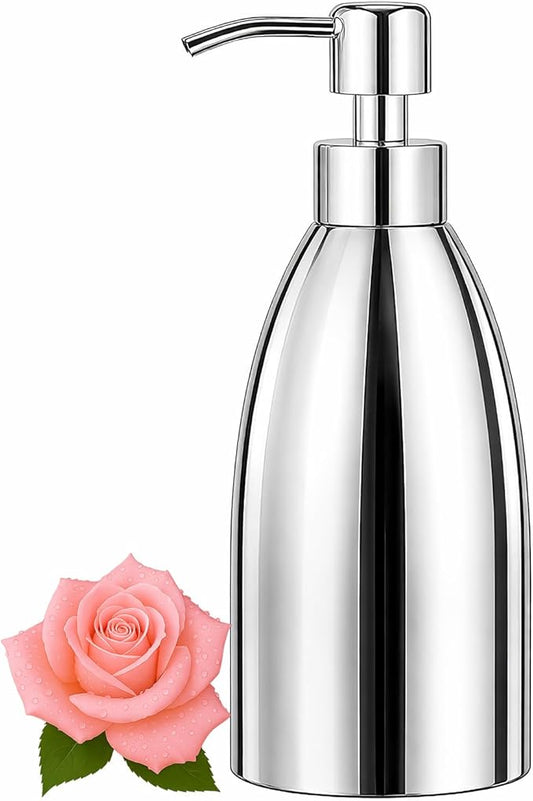 304 Stainless Steel Soap Dispenser 16oz Rust-Proof Liquid Soap Pump Bottle for Kitchen or Bathroom Countertop Hand Dish Lotion Leak-Proof (Mirror Stainless Steel)