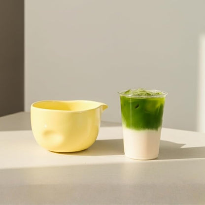 Crafti Ceramic Yellow Matcha Bowl | Golden Hour Butter Yellow | Crafted With Grip Indents | Large Size for 1-3 Matcha Servings | 17 oz / 500ml Capacity