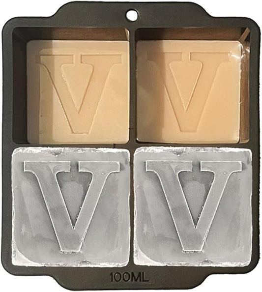 Monogrammed Ice Cubes Mold with Lid, 2 inch Whiskey Ice Cube Tray, Personalized Initials Silicone Cocktail Ice Cube Mold, Wedding Monogram, Thank You Gift, Gifts for Dad (Letter V)