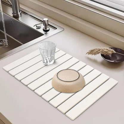 Large Stone Dish Drying Mat for Kitchen Counter, 24"(L)×16"(W), Collapsible Quick Drying Dish Mats, Ultra Absorbent Diatomaceous Earth Mats for Dishes Bottles Cups, Match Any Countertop - Image 3