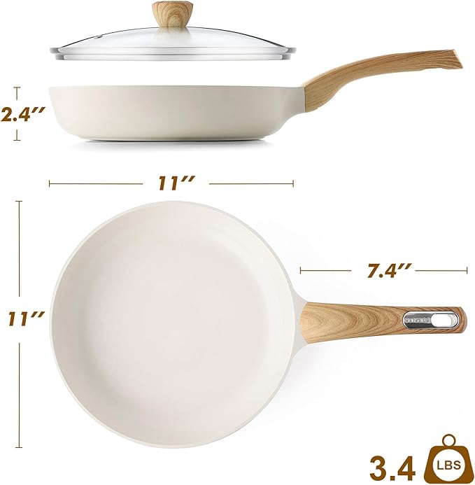SENSARTE Ceramic Nonstick Frying Pan Skillet with Lid 11inch Non Stick Omelet Pan, Non-toxic Healthy Kitchen Cooking Chef's Pan, Free of Intentionally Added PFOA/PFAS/PTFE, Induction Compatible, White - Image 9