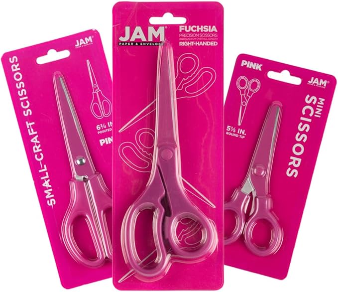 JAM PAPER Multi Purpose Scissors Set - Pink - Assorted Sizes - Ergonomic Handle & Stainless Steel Pointed Tip Blades - 3/Pack - Image 5
