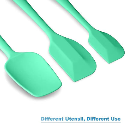 Silicone Spatula 3‑Piece Set Heat Resistant 600°F Non‑Stick Rubber Spatulas with Stainless Steel Core ALLWIN HOUSEWARE Large Spatula, Spoonula & Mini Spatula for Cooking & Baking, Macaron Green