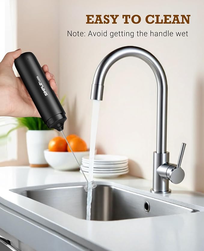 SIMPLETASTE Milk Frother Handheld Electric Foam Maker, Drink Mixer with Stainless Steel Whisk for Cappuccino, Bulletproof Coffee, Latte, Black, without Stand, USB-C Rechargeable - Image 6