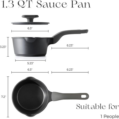 PRICUSIS Ceramic Nonstick Saucepan with Lid, 1.3 Quart Non Toxic Pot with Pour Spouts, Full Coated, 100% Dishwasher Safe, Induction Compatible & Oven Safe, PFOS & PFOA Free, Black Sesame - Image 2