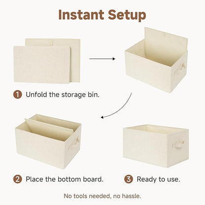 StorageWorks Storage Baskets for Shelves, Fabric Storage Bins, Closet Organization and Storage Basket, Organizer Bins for Clothes, Beige (NaturWeave Fabric), 3-Pack, Large