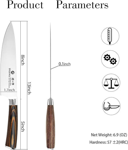 imarku Chef Knife - Pro Kitchen Knife 8 Inch Chef's Knives Japanese HC Steel Sharp Paring Knife with Ergonomic Handle, Tawny Handle, Best Gifts for Men and Women, Gyutou knives - Image 5