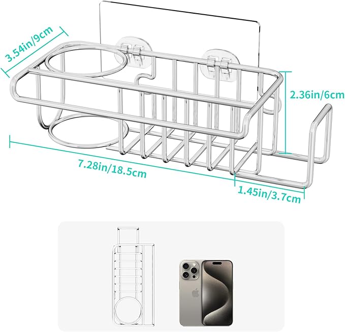 HapiRm 4 in 1 Sink Caddy Sponge Holder, SUS304 Stainless Steel Kitchen Brush Holder and Dish Cloth Hanger, Kitchen Organizers and Storage Essentials - Silver - Image 5